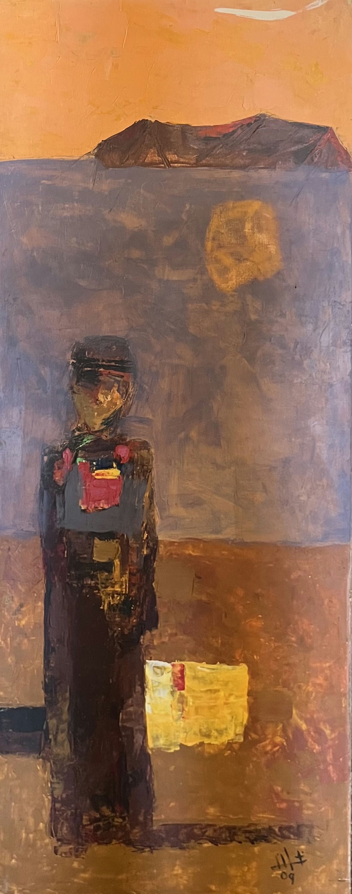 Original Acrylic 'Solitary Figure in Abstract Landscape' by Ghassan Abulaban