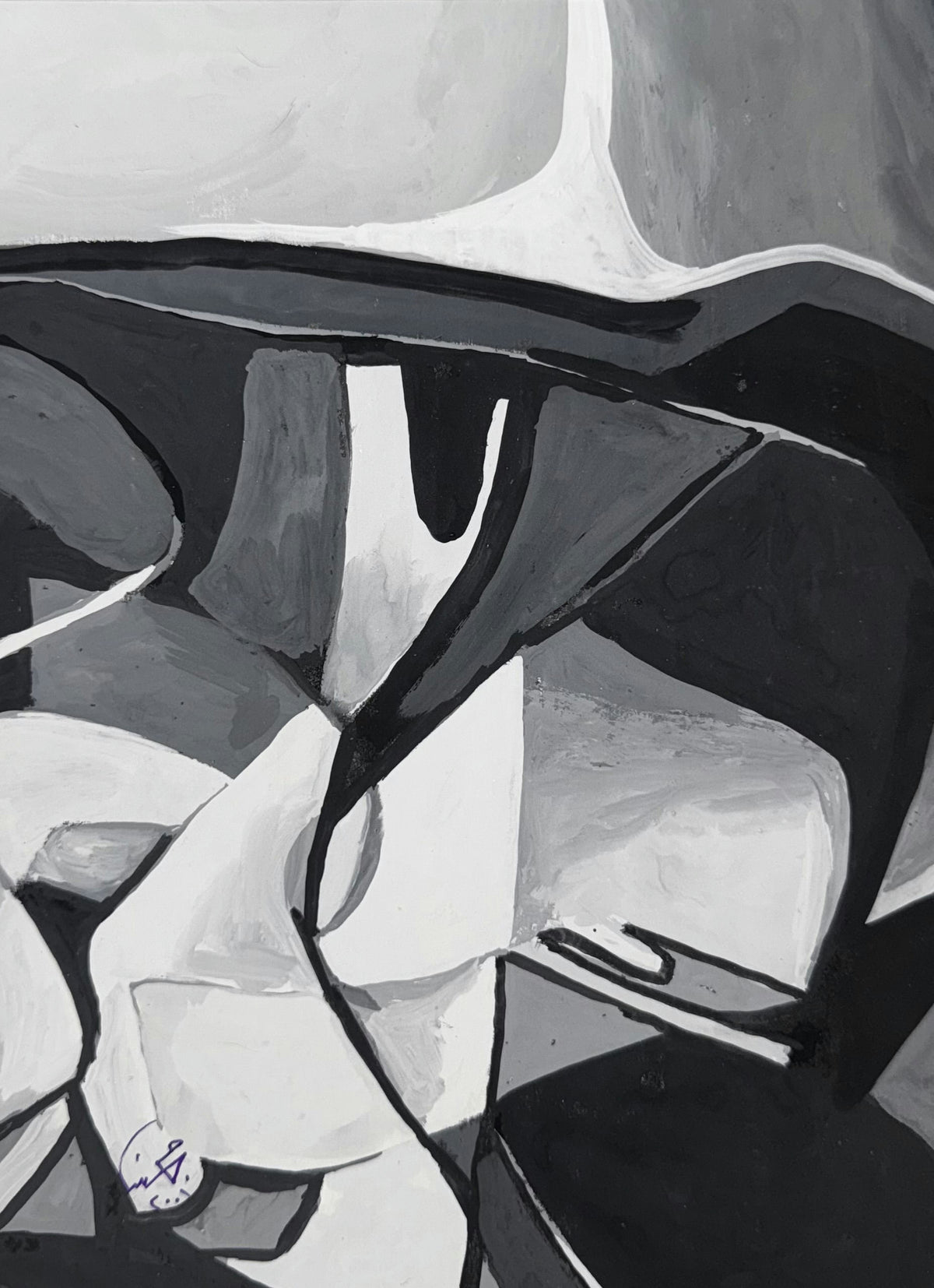 Original Mixed media 'Abstract Figure in Black and White' by Mohammad Bushnaq