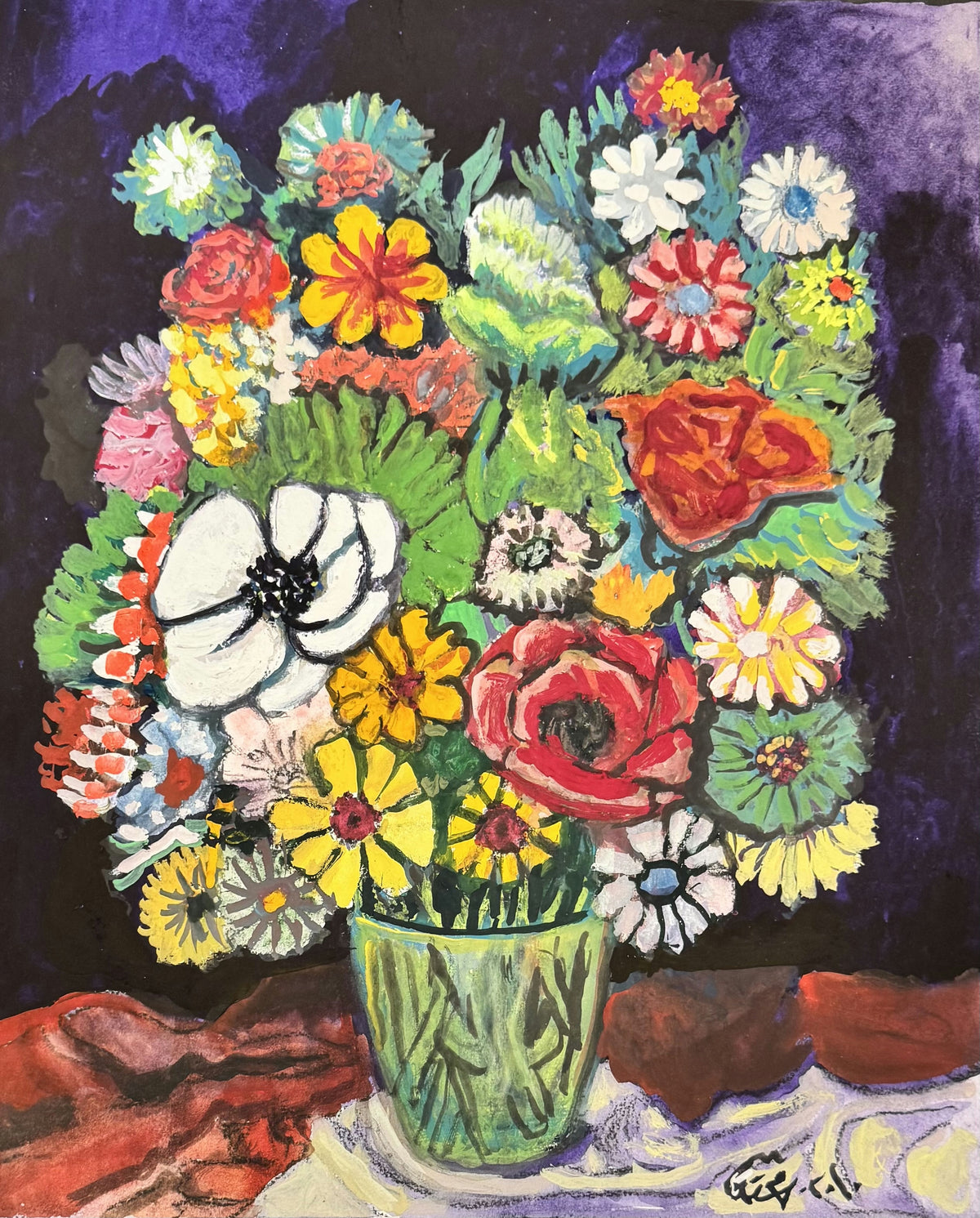 Original Mixed media 'Colorful Flower Bouquet in Glass Vase' by Mohammad Bushnaq