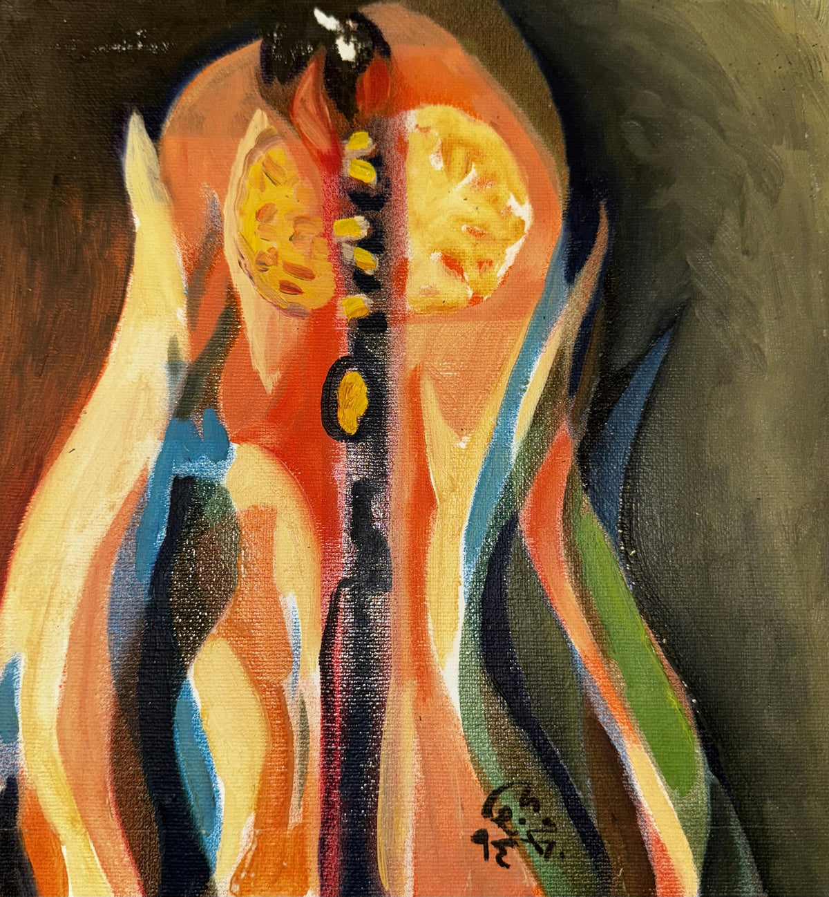 Original Mixed media 'Abstract Figure with Citrus Forms' by Mohammad Bushnaq