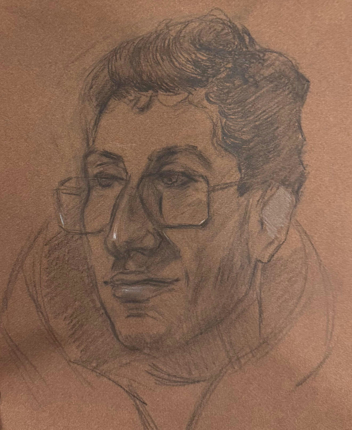 Original Ink & Pencil (Sketches) 'Portrait of Man Wearing Glasses' by Mohammad Bushnaq