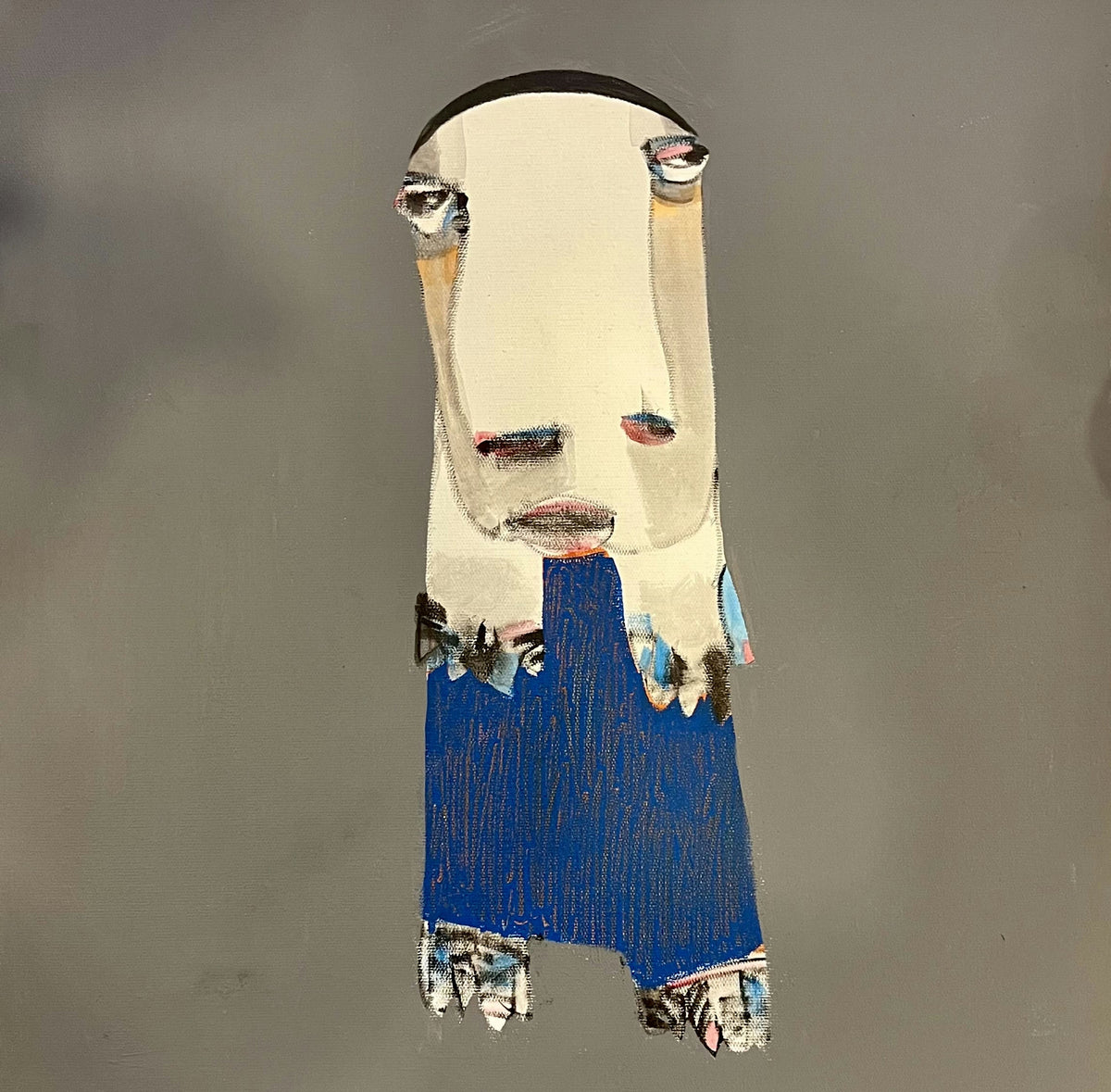 Original Acrylic 'Expressionist Figure in Blue Garment' by Hamza Bounoua