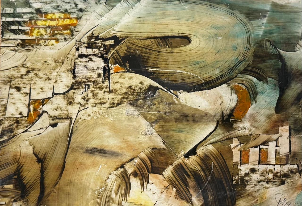 Abstract Brown Brushstrokes and Geometric Forms