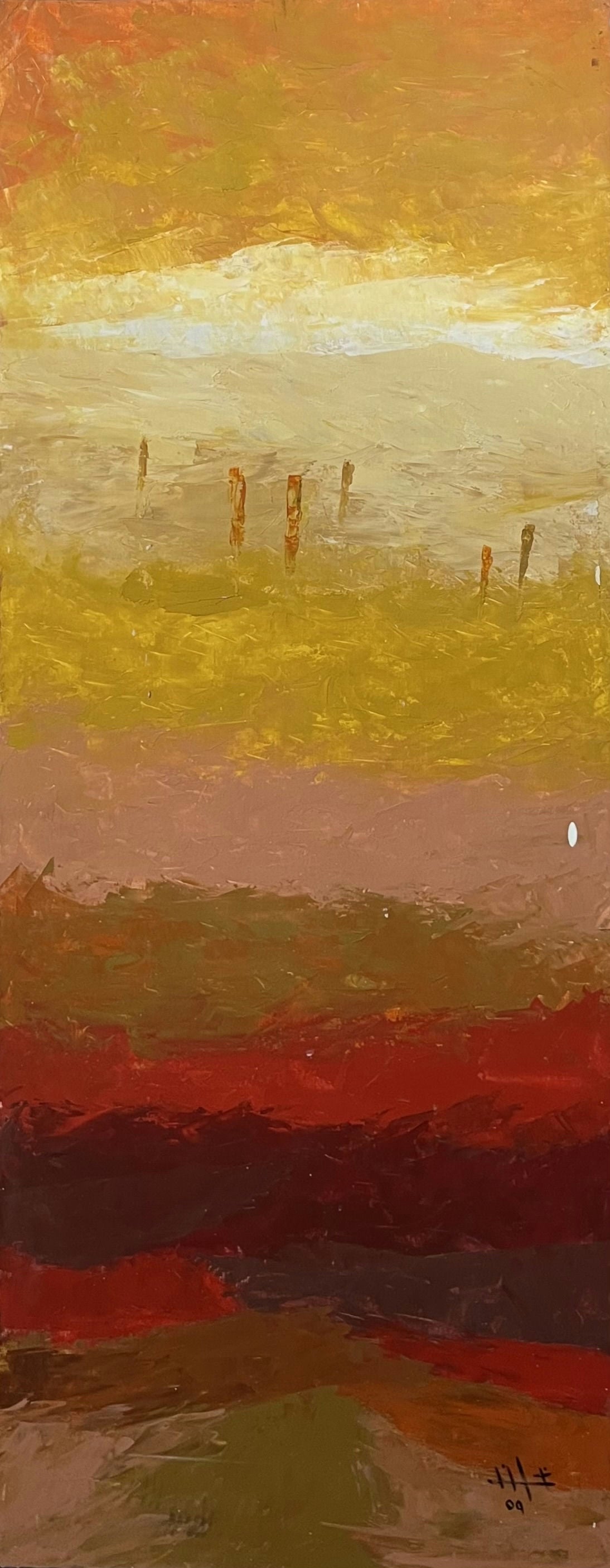 Original Acrylic 'Abstract Landscape with Figures in Haze' by Ghassan Abulaban