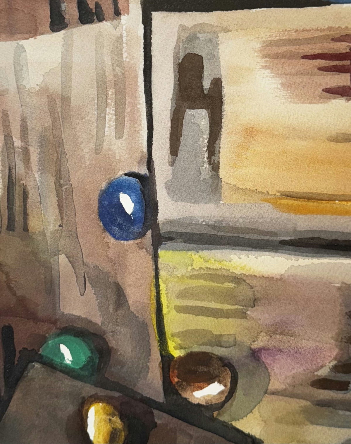 Original Mixed media 'Abstract Composition with Coloured Orbs' by Mohammad Bushnaq