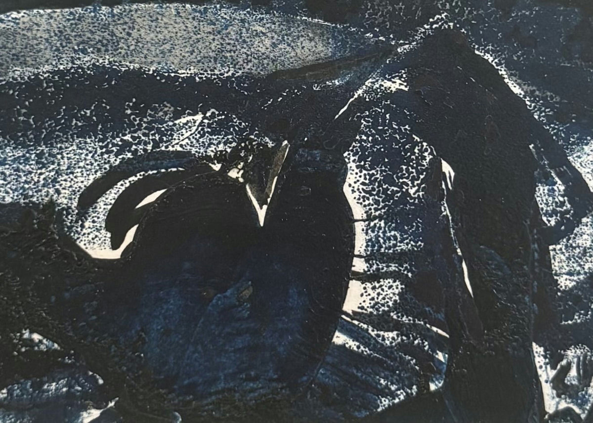 Original Mixed media 'Dark Abstract Figures in Blue Black' by Mohammad Bushnaq
