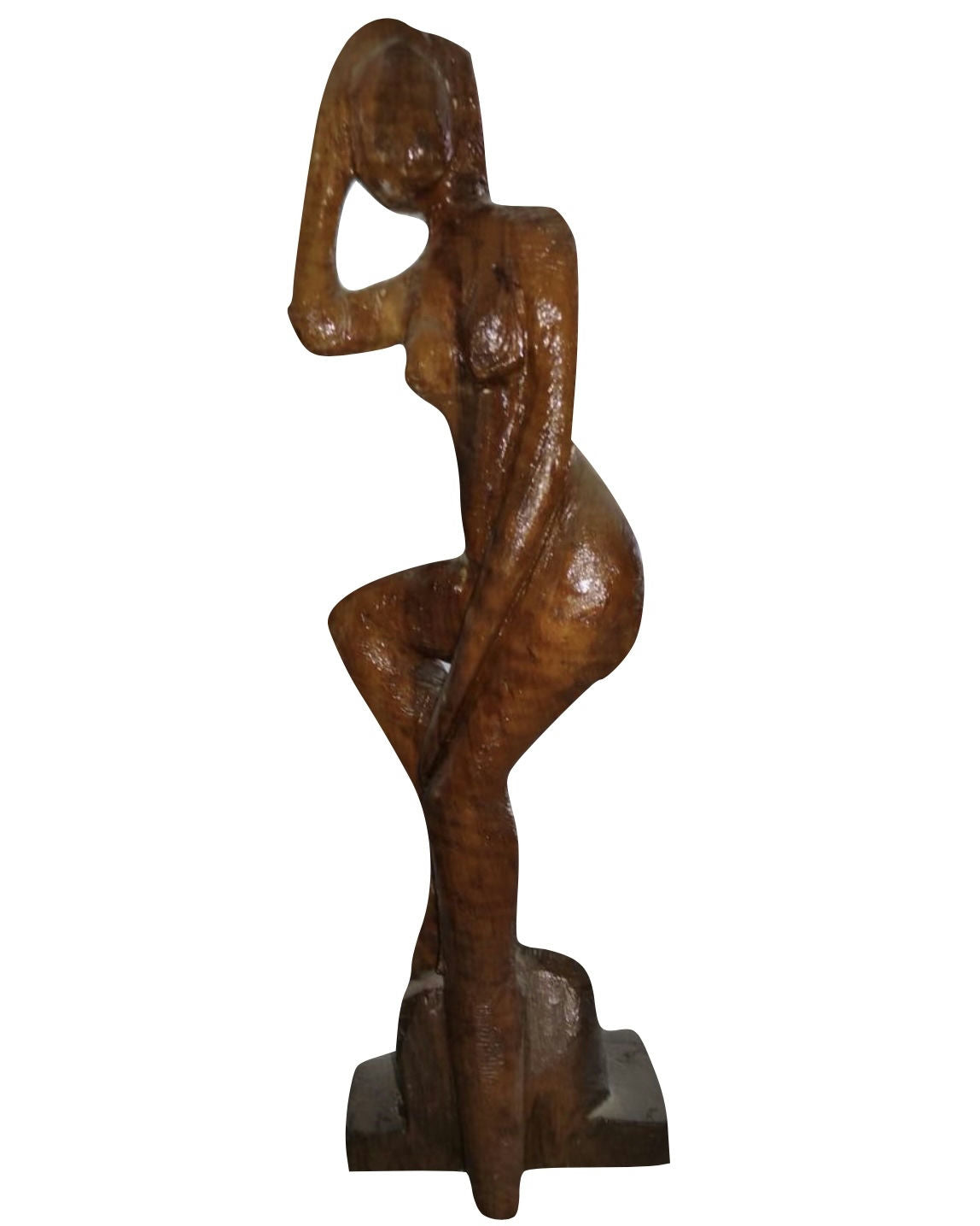 Original Sculptures & Ceramics 'Seated Female Figure Wood Sculpture' by Mohammad Bushnaq