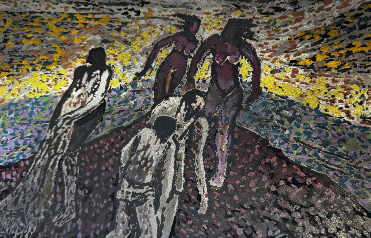 Original Mixed media 'Group of Human Figures in Motion' by Mohammad Bushnaq