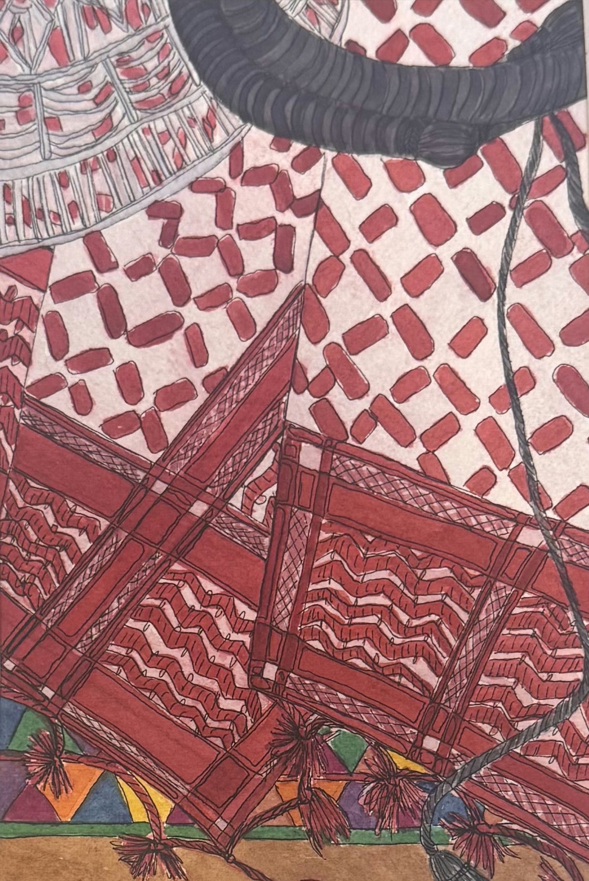 Original Watercolor 'Traditional Keffiyeh and Hat Close-Up' by Mohammad Bushnaq