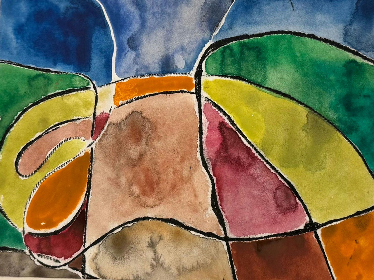 Original Watercolor 'Colourful Abstract Curved Forms' by Mohammad Bushnaq