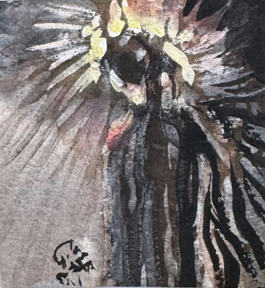 Original Mixed media 'Dark Winged Figure with Golden Crown' by Mohammad Bushnaq