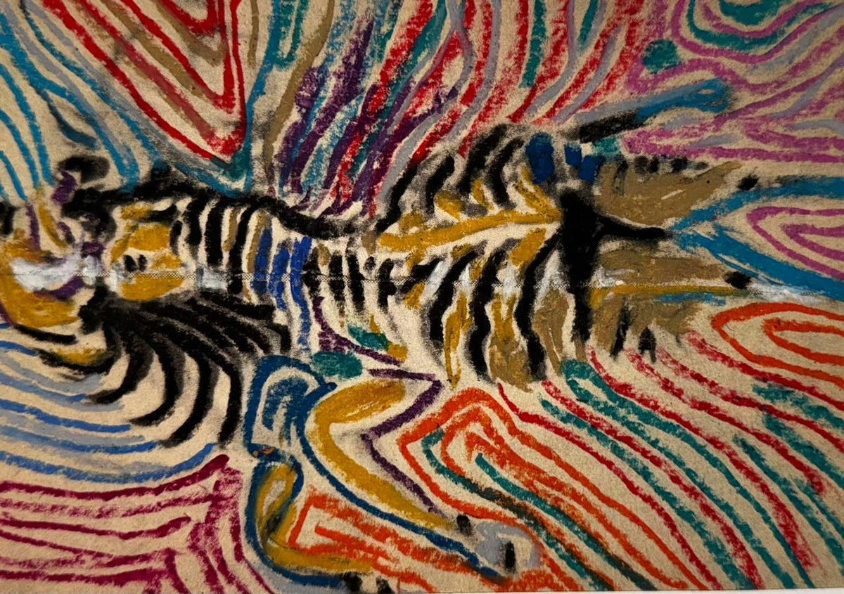 Original Mixed media 'Tiger Amid Colorful Swirling Lines' by Mohammad Bushnaq