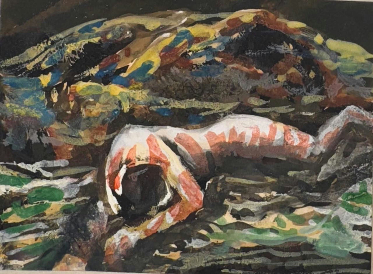 Original Mixed media 'Reclining Figure in Dark Landscape' by Mohammad Bushnaq