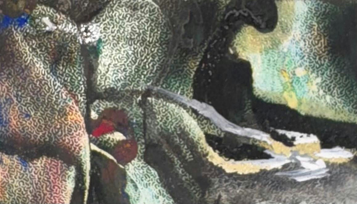 Original Mixed media 'Abstract Figures in Dark Landscape' by Mohammad Bushnaq