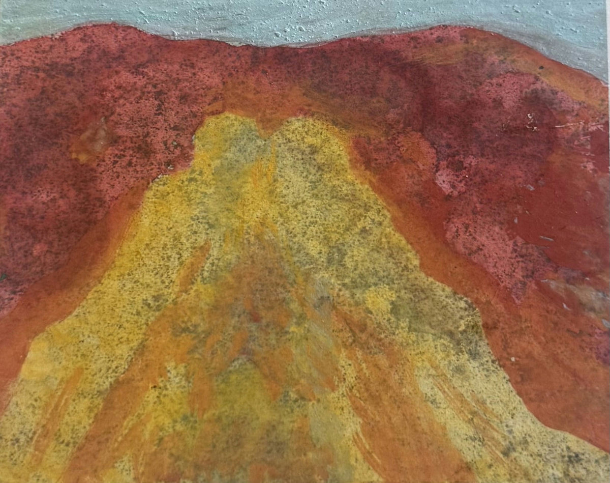 Original Mixed media 'Red and Yellow Mountain Landscape' by Mohammad Bushnaq