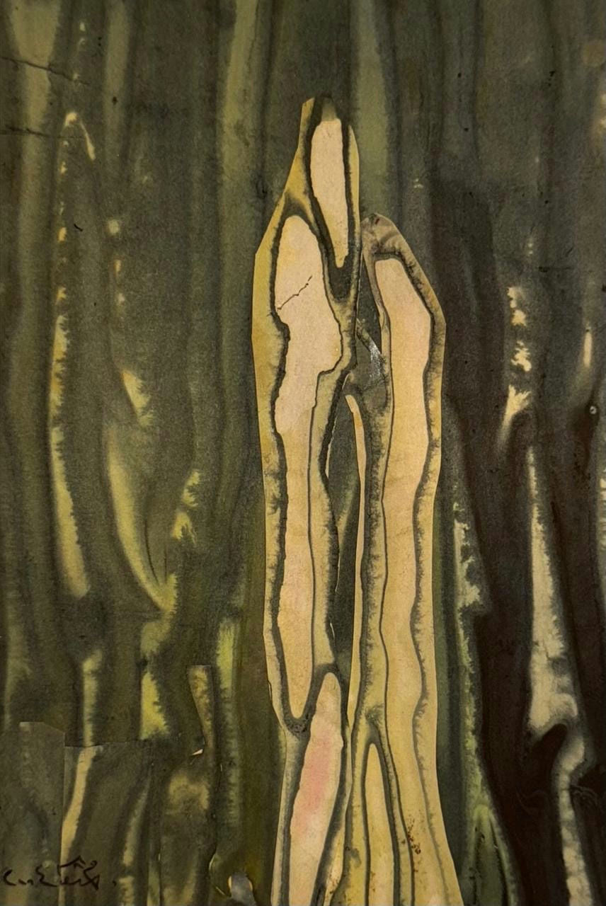 Original Mixed media 'Abstract Figure in Dark Forest' by Mohammad Bushnaq
