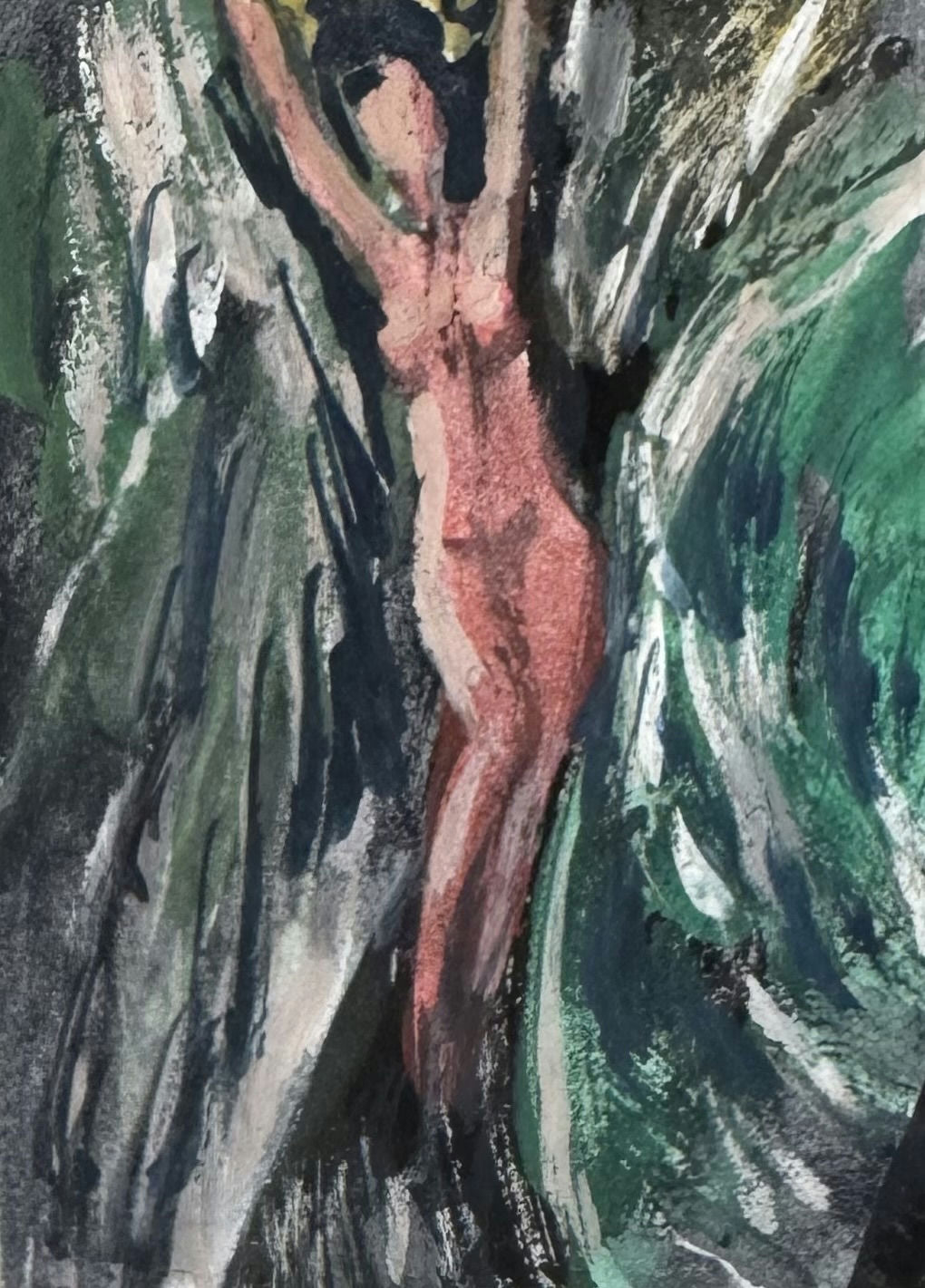 Original Mixed media 'Standing Nude Figure Arms Raised' by Mohammad Bushnaq