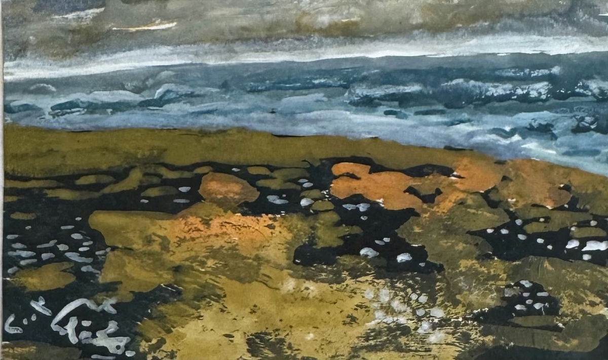 Original Mixed media 'Rocky Shore with Stormy Sea' by Mohammad Bushnaq