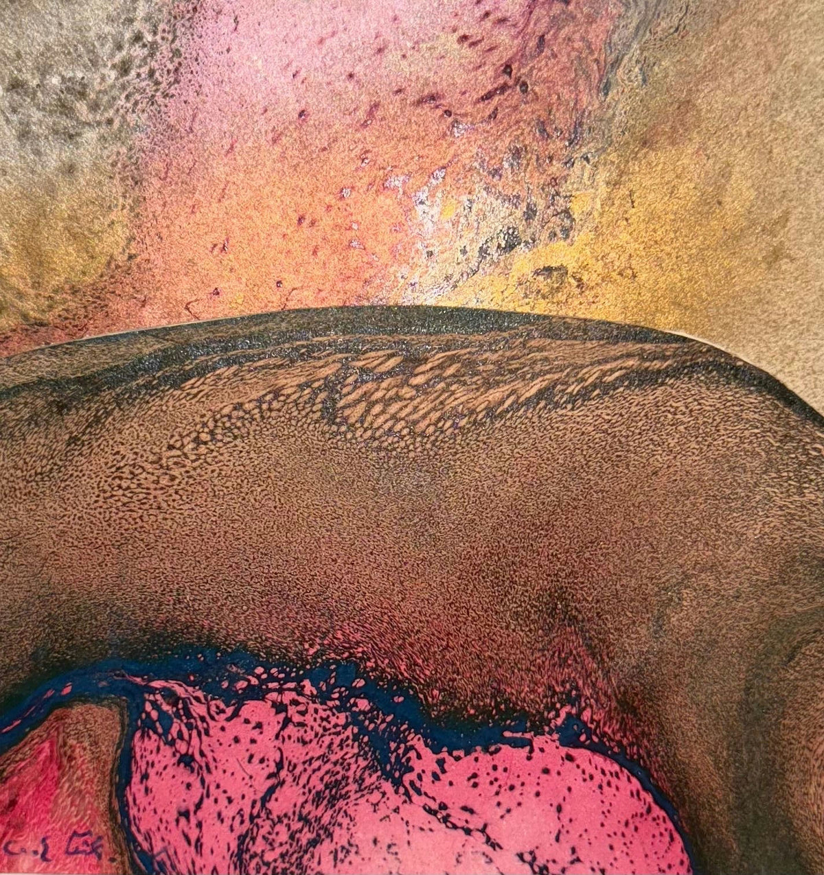 Original Mixed media 'Abstract Textured Earth and Pink Forms' by Mohammad Bushnaq