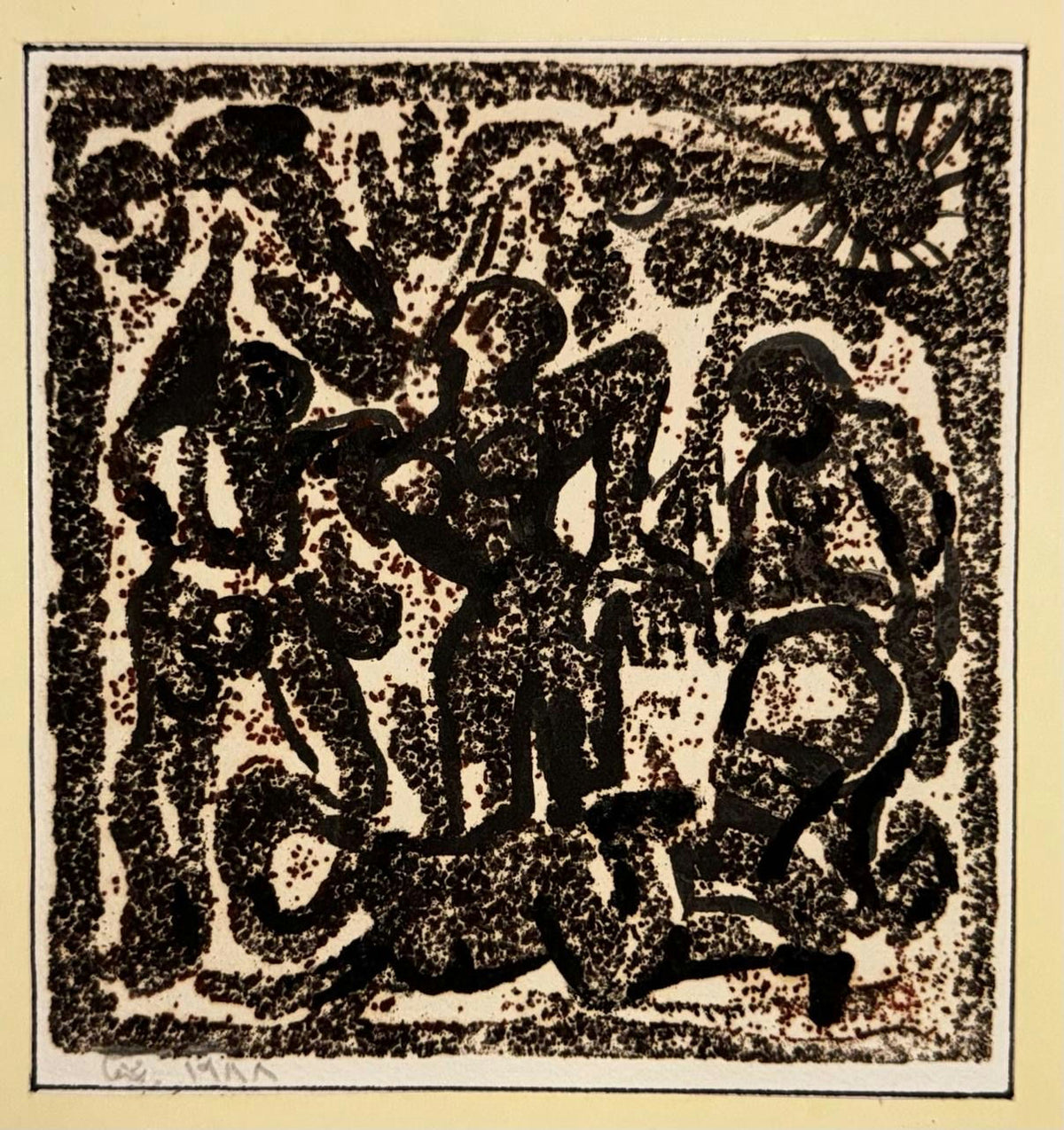 Original Mixed media 'Group of Figures in Dark Composition' by Mohammad Bushnaq