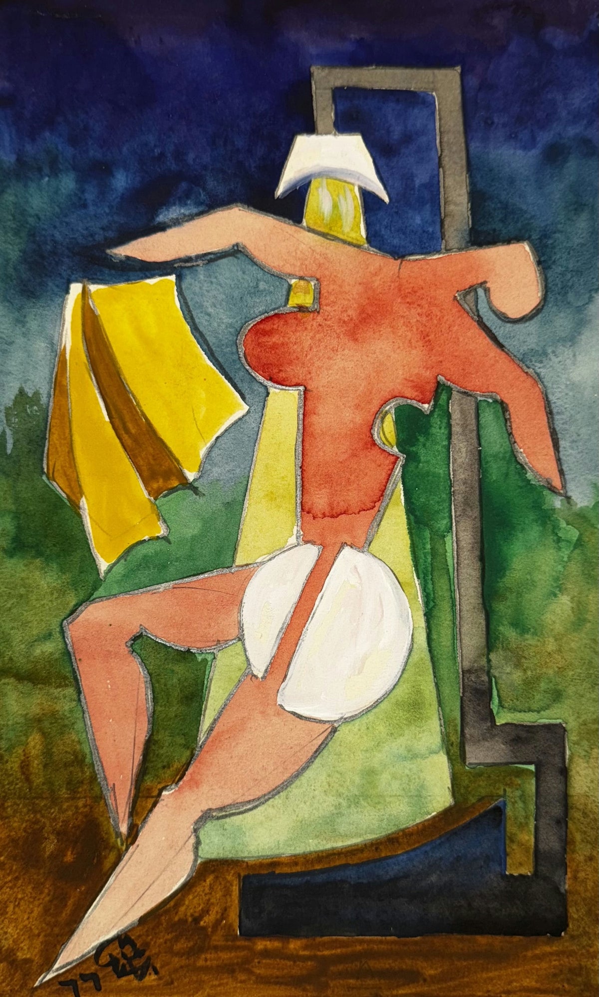 Original Mixed media 'Cubist Figure in Motion' by Mohammad Bushnaq