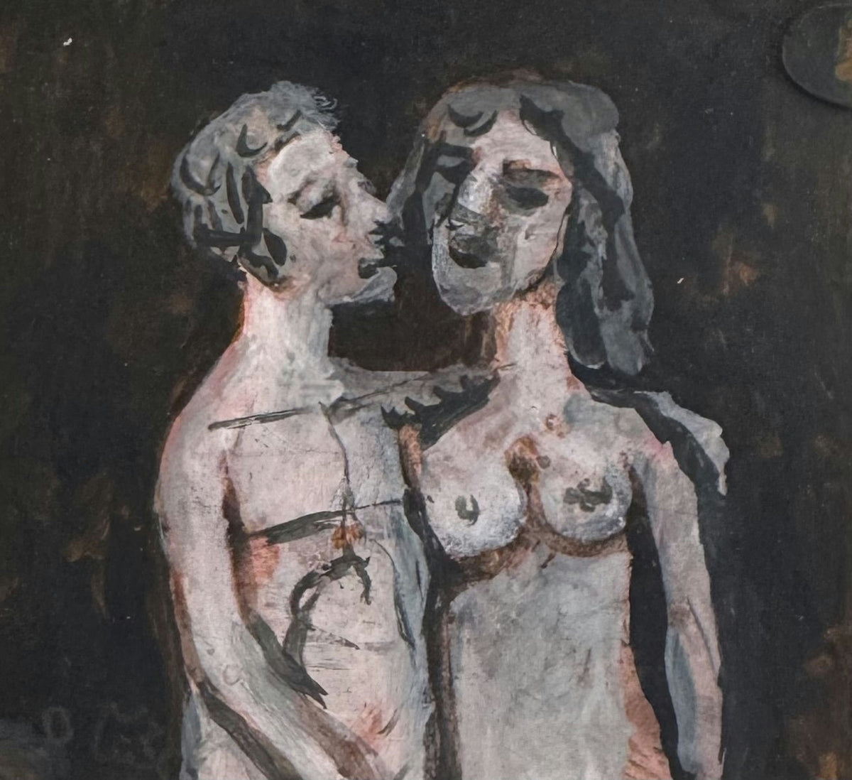 Original Mixed media 'Two Nude Figures Standing Together' by Mohammad Bushnaq