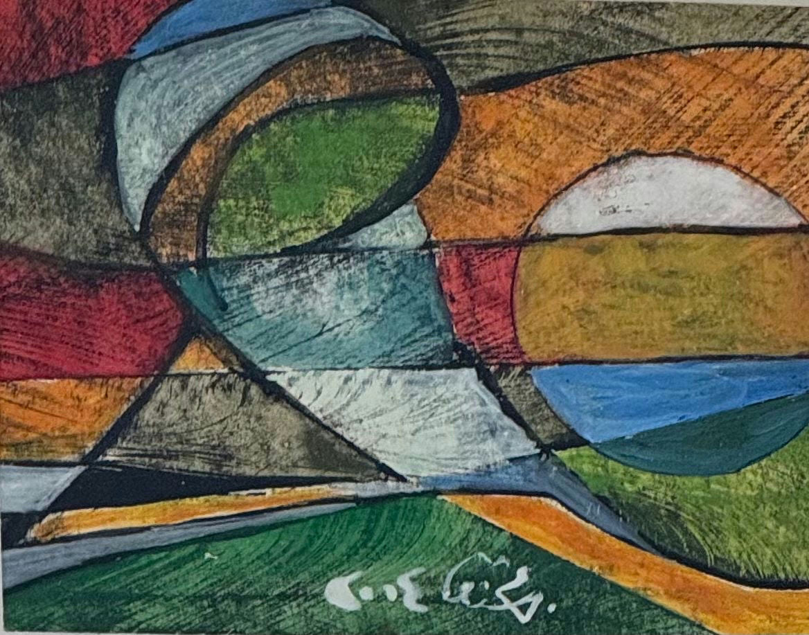 Original Oil 'Abstract Curved Forms and Circles' by Mohammad Bushnaq