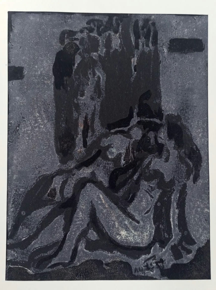 Original Watercolor 'Seated Figure Against Dark Background' by Mohammad Bushnaq
