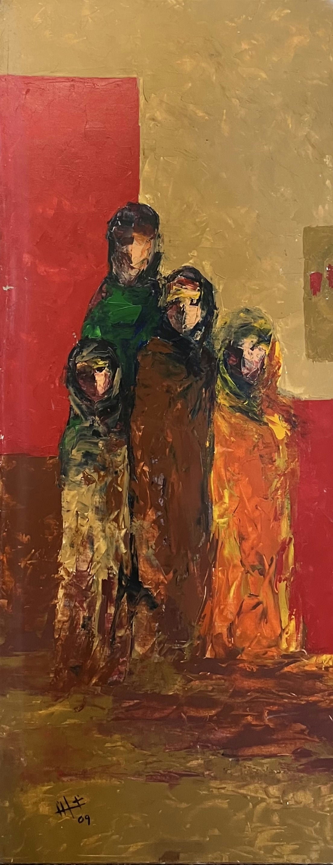 Original Acrylic 'Four Veiled Figures Standing Together' by Ghassan Abulaban