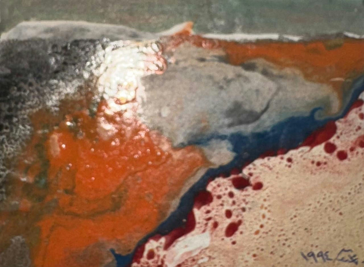 Original Mixed media 'Abstract Mixed Media Landscape in Orange' by Mohammad Bushnaq