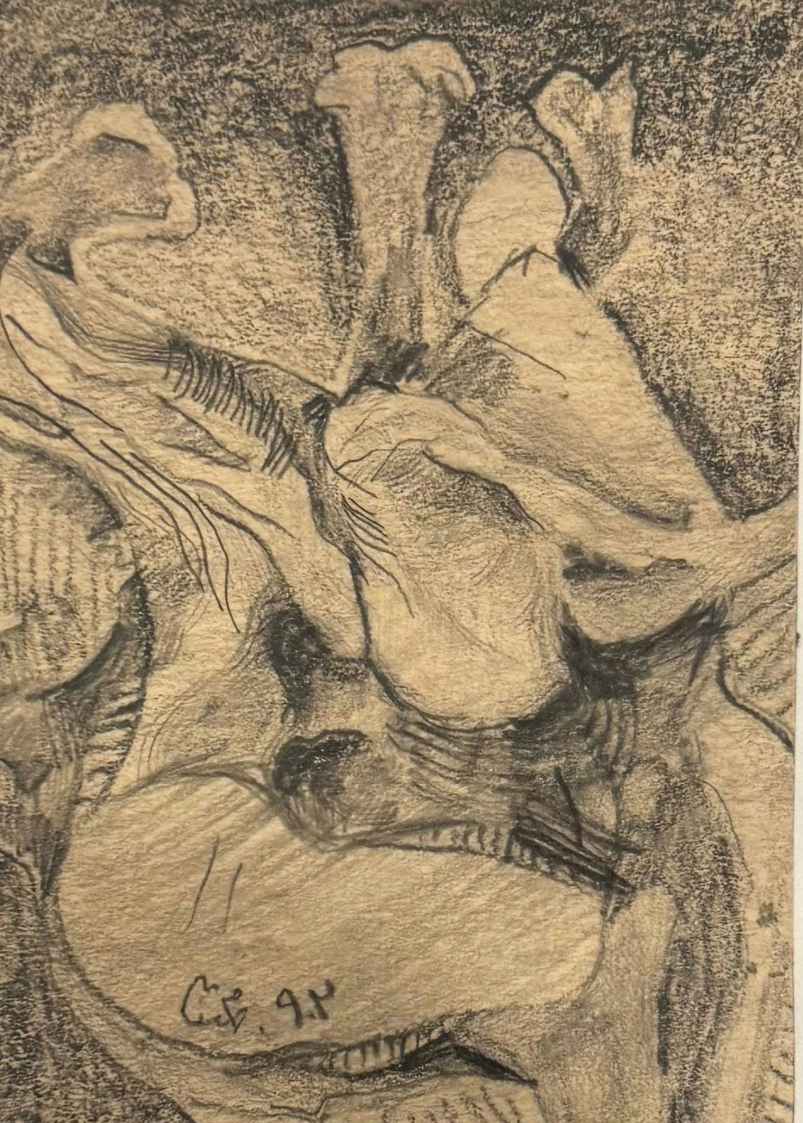 Original Ink & Pencil (Sketches) 'Abstract Figures Charcoal Sketch' by Mohammad Bushnaq