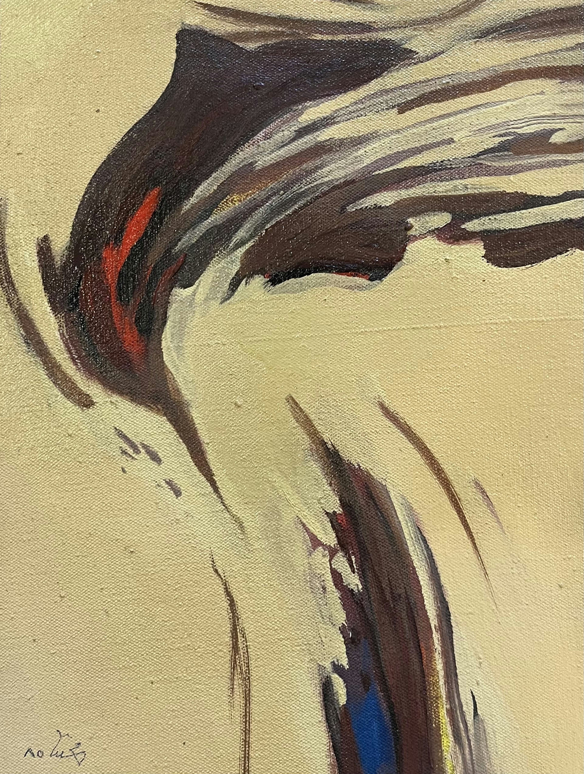 Original Mixed media 'Dark Sweeping Brushstrokes on Beige' by Mohammad Bushnaq