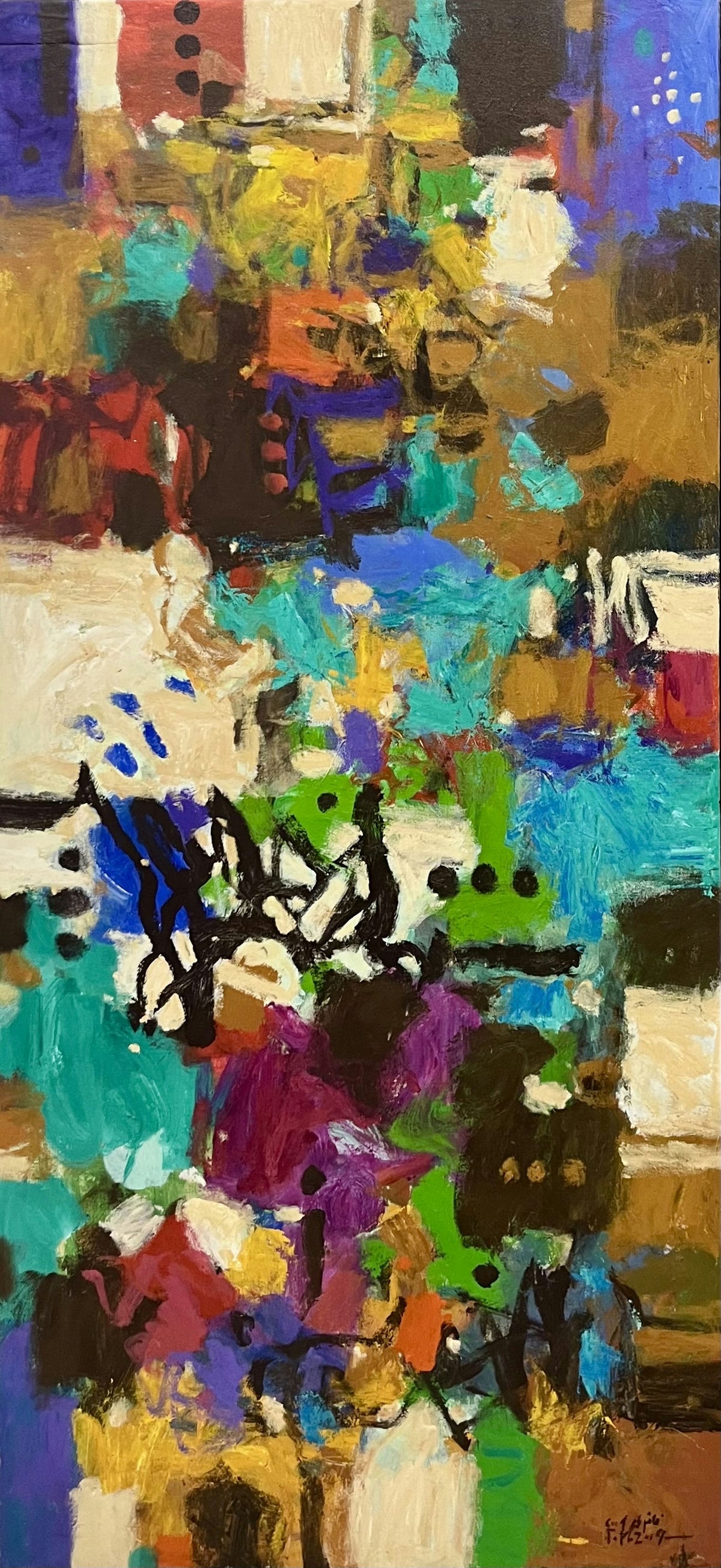 Original Acrylic 'Vibrant Multicolour Abstract Composition' by Fakher Mohammed