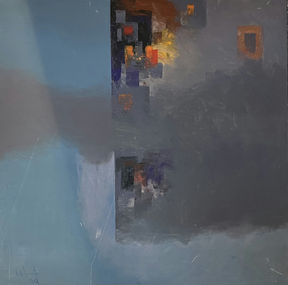 Original Acrylic 'Abstract City Shapes in Mist' by Ghassan Abulaban