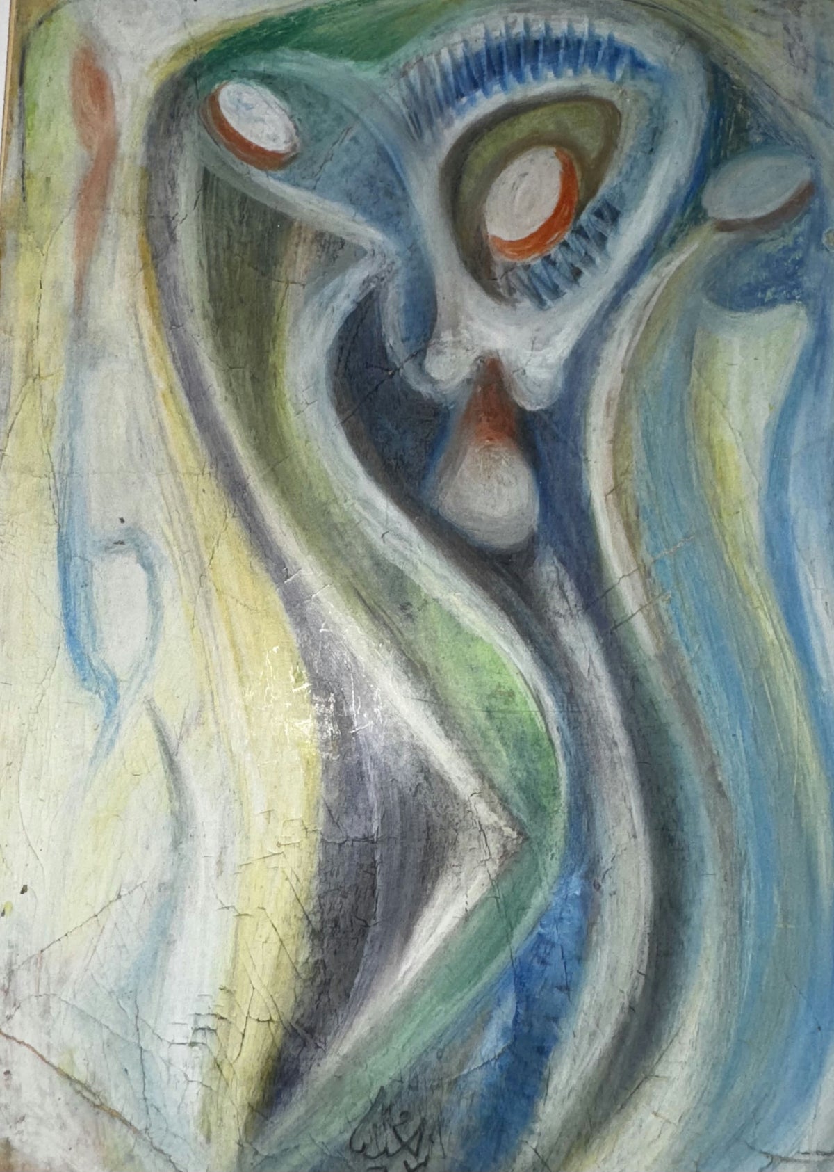 Original Mixed media 'Abstract Figure with Flowing Forms' by Mohammad Bushnaq