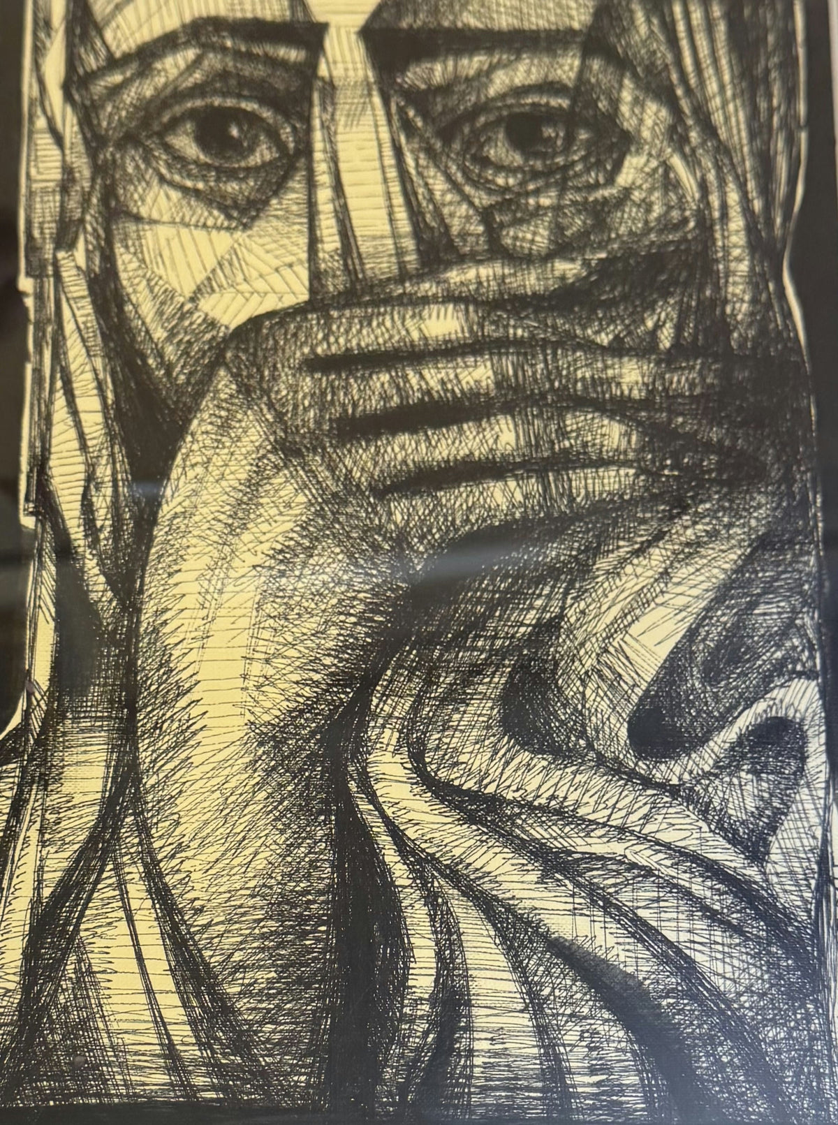 Original Ink & Pencil (Sketches) 'Figure Hand Covering Mouth' by Ali Hussein