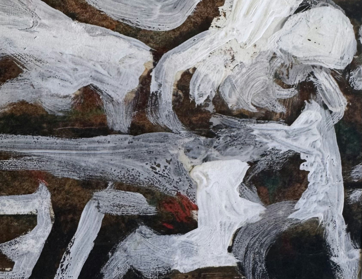 Original Mixed media 'White Abstract Strokes on Dark Ground' by Mohammad Bushnaq