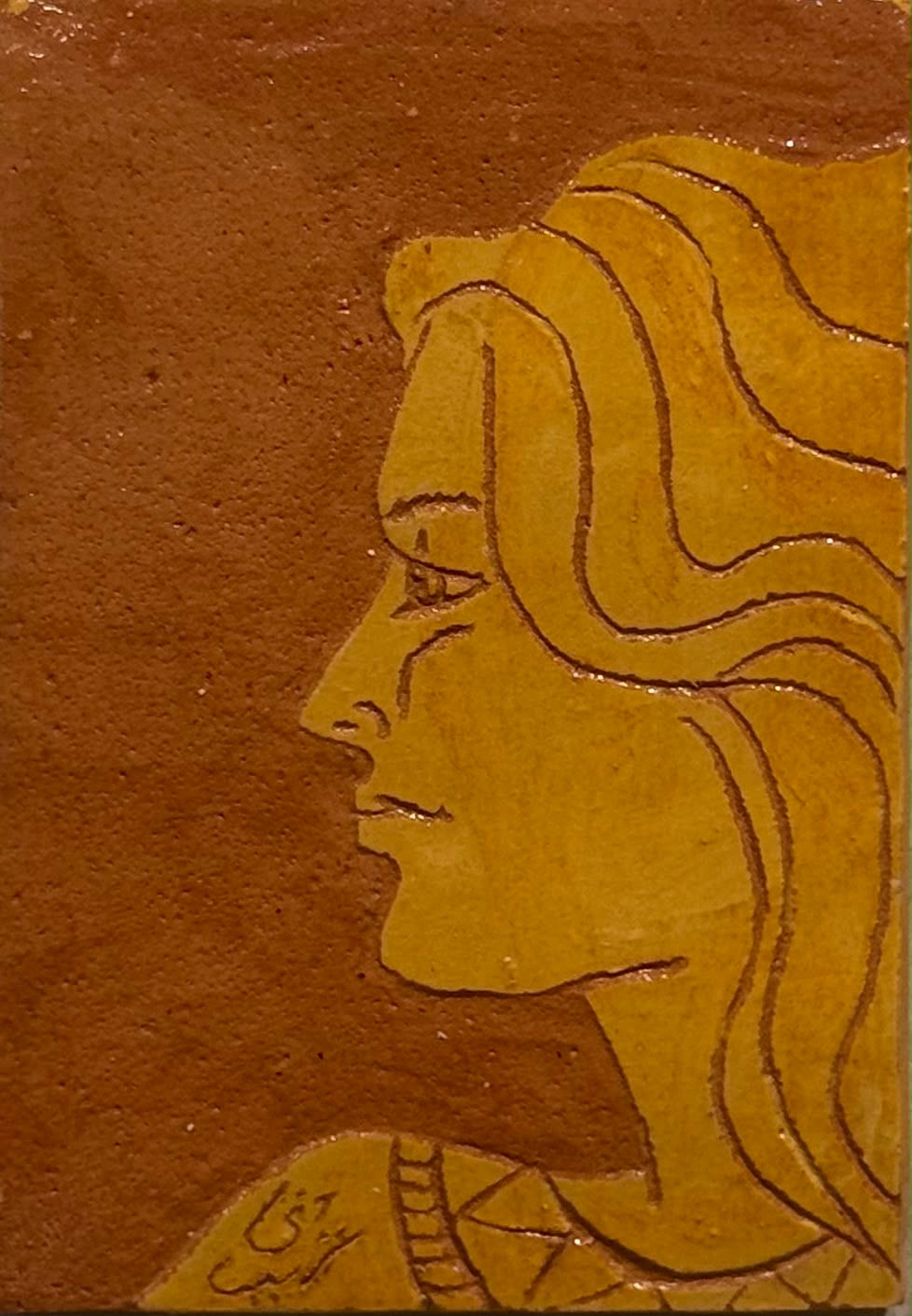 Original Sculptures & Ceramics 'Woman Profile Portrait on Ceramic Tile' by Mona Ghraib