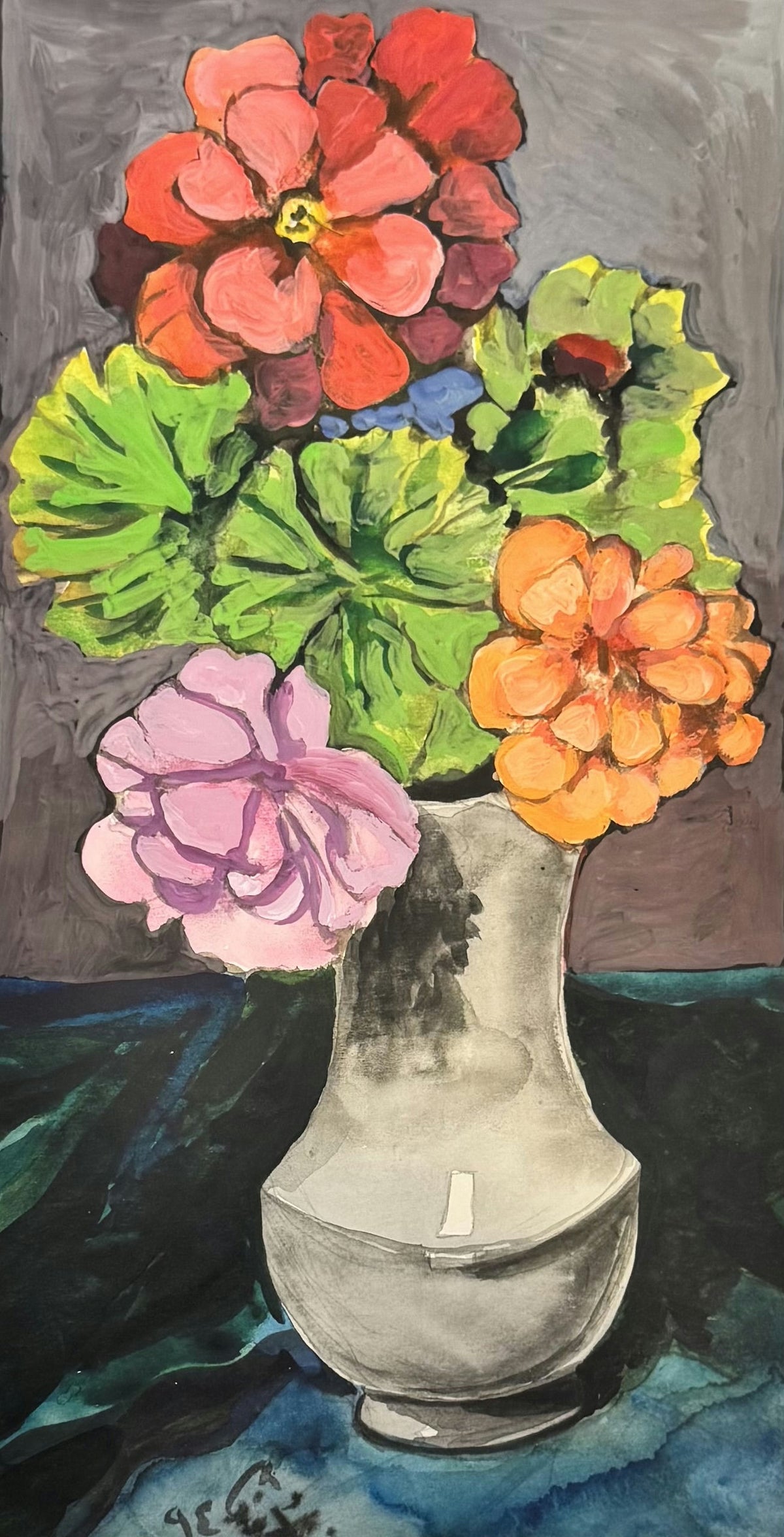 Original Mixed media 'Colorful Flowers in White Vase' by Mohammad Bushnaq