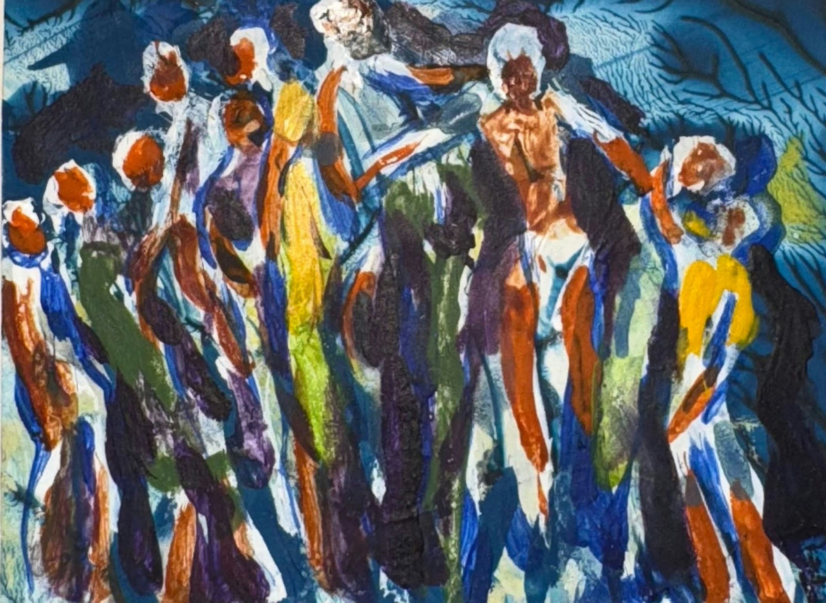 Original Mixed media 'Group of Figures in Motion' by Mohammad Bushnaq