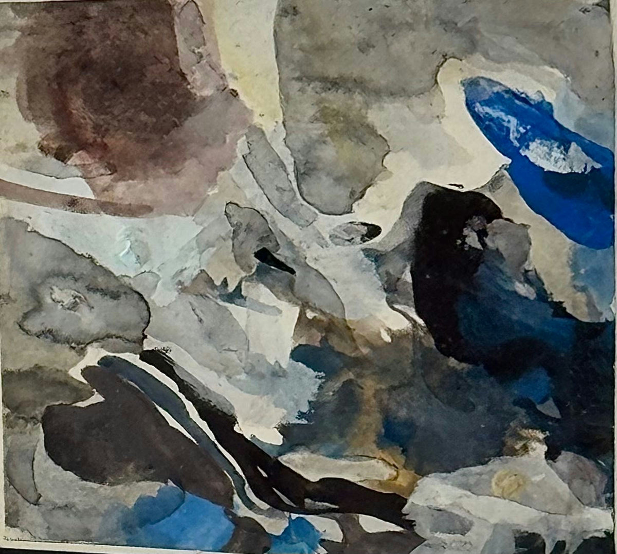 Original Watercolor 'Abstract Grey Blue Watercolor Forms' by Mohammad Bushnaq