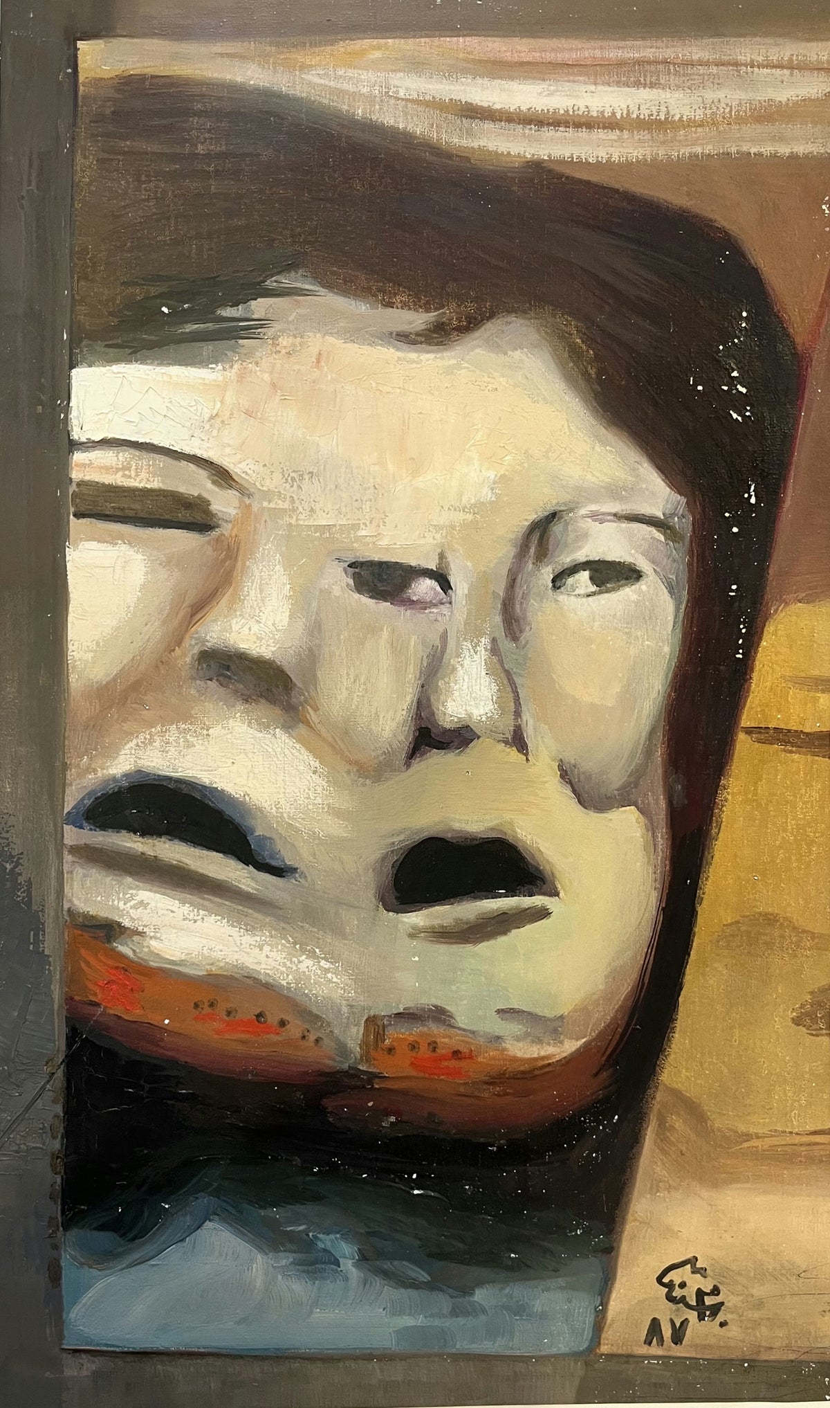 Original Acrylic 'Distorted Face with Open Mouth' by Mohammad Bushnaq