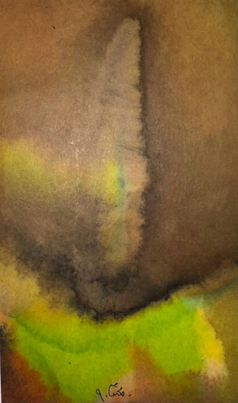 Original Mixed media 'Abstract Form in Brown and Green' by Mohammad Bushnaq