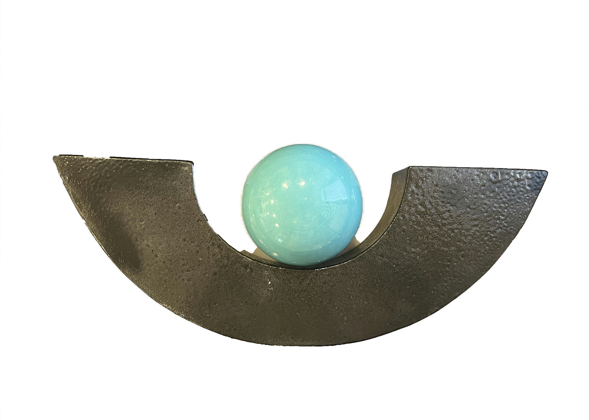 Original Sculptures & Ceramics 'Curved Arc with Turquoise Sphere' by Tareq Ibrahim