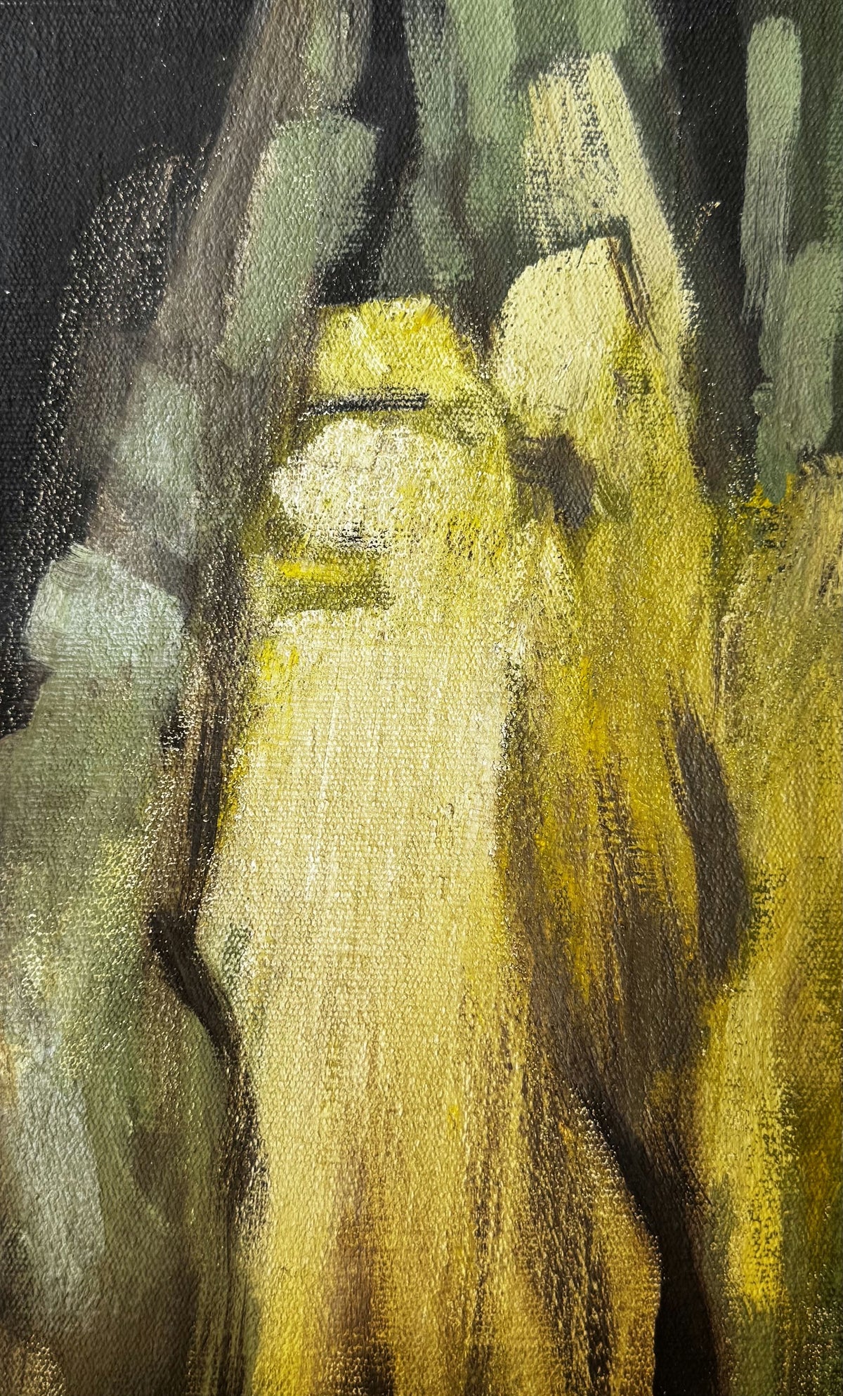 Original Mixed media 'Abstract Figures in Dark Yellow Tones' by Mohammad Bushnaq