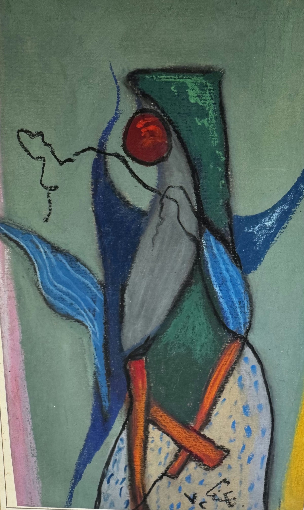 Original Mixed media 'Abstract Figure with Red Circle' by Mohammad Bushnaq