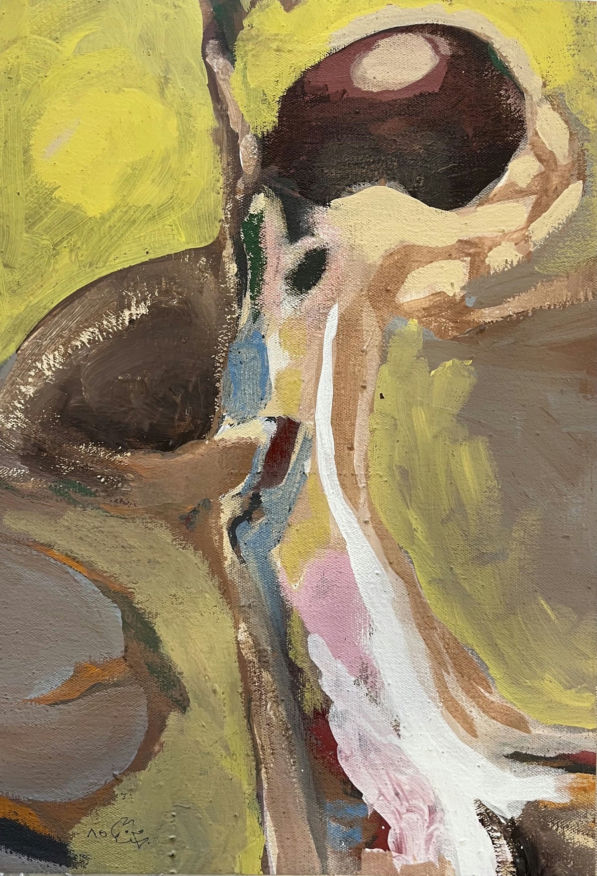 Original Mixed media 'Abstract Figure in Yellow and Brown' by Mohammad Bushnaq