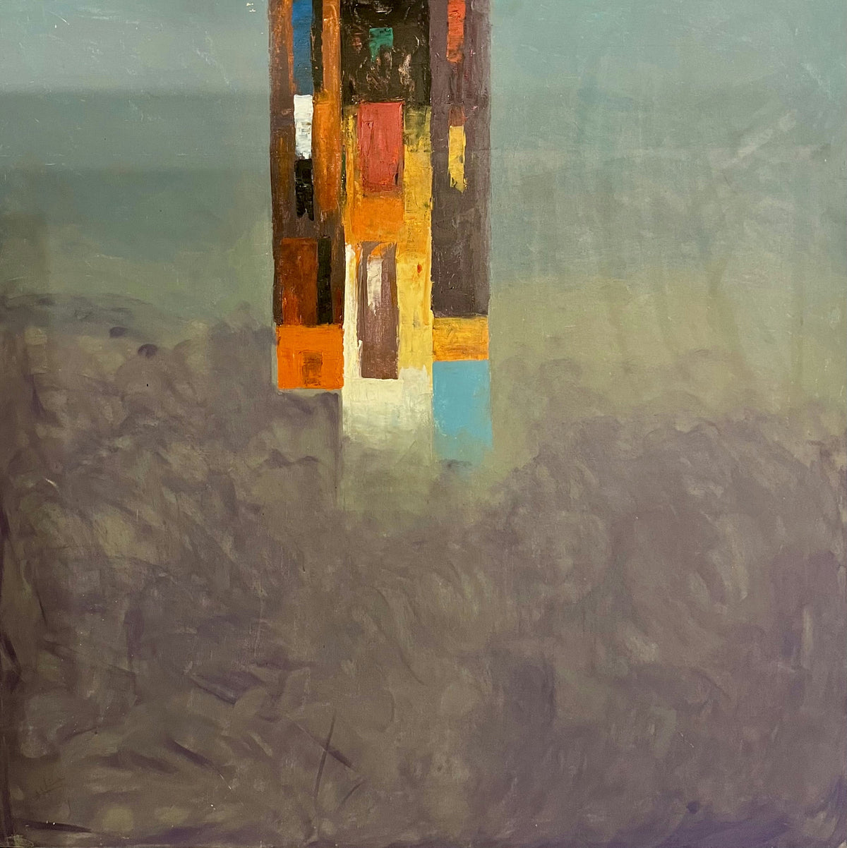 Original Acrylic 'Abstract Tower of Colorful Rectangles' by Ghassan Abulaban