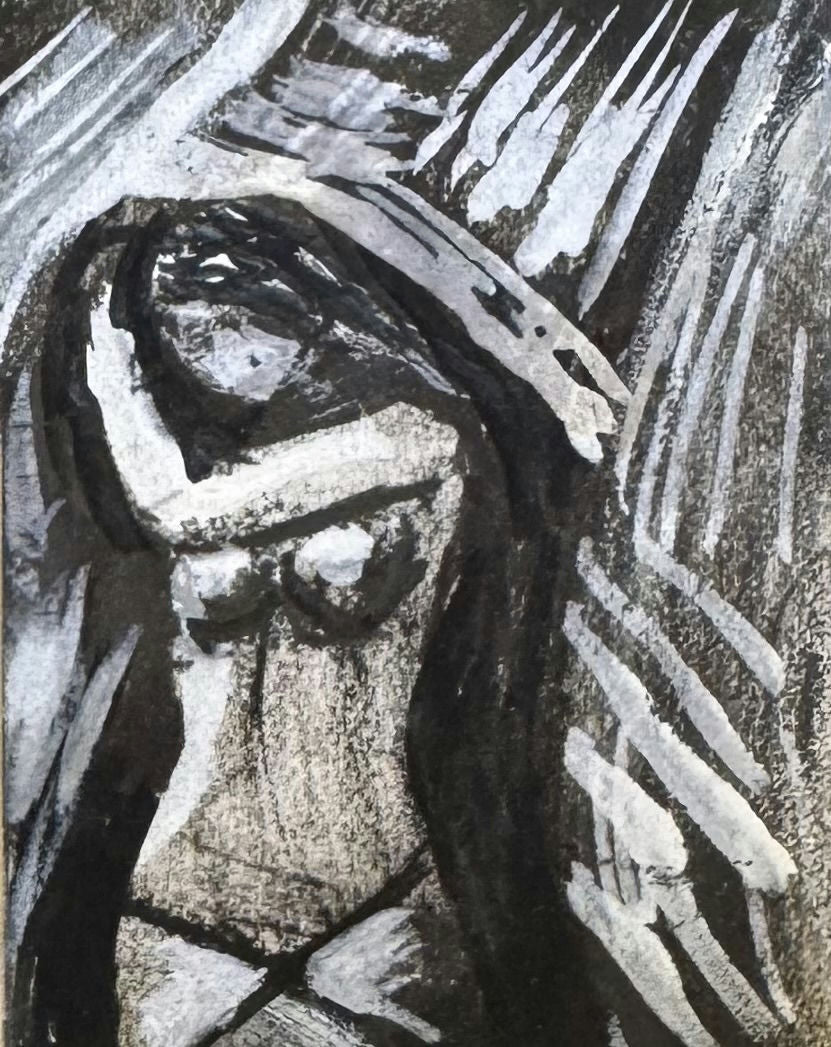 Original Mixed media 'Female Figure with Long Hair' by Mohammad Bushnaq