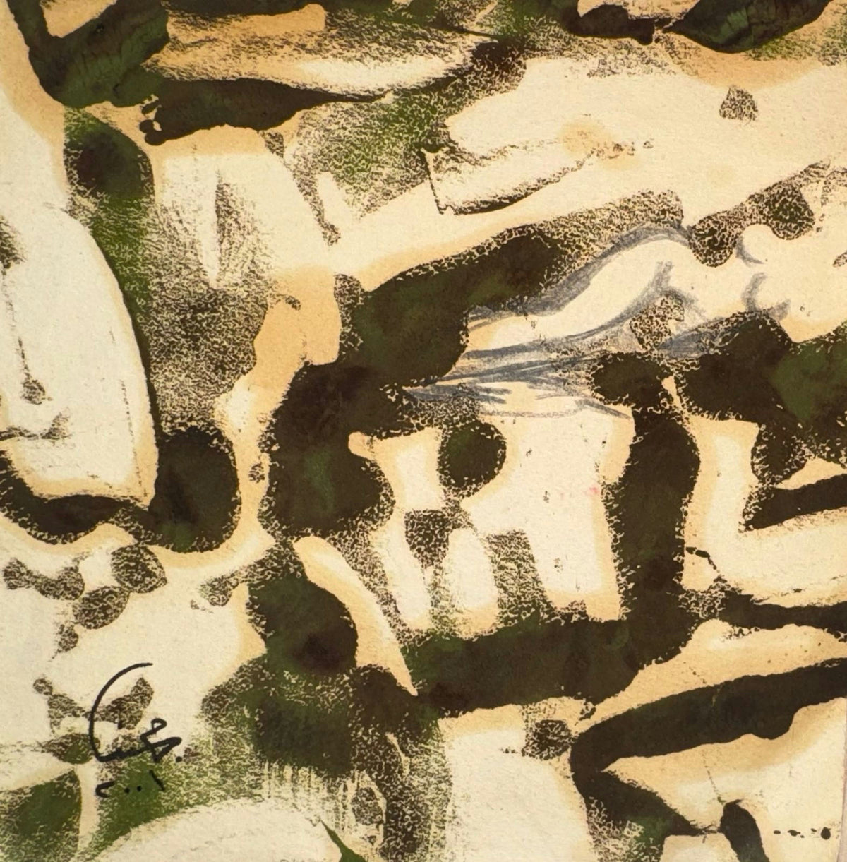 Original Mixed media 'Abstract Green and Beige Shapes' by Mohammad Bushnaq